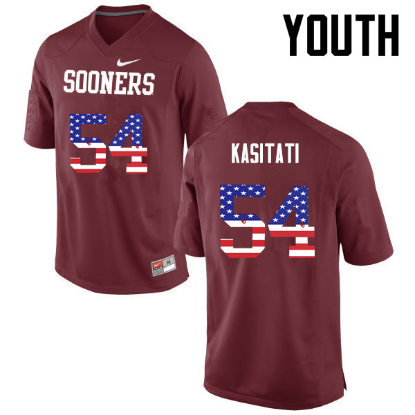 Youth Oklahoma Sooners #54 Nila Kasitati College Football USA Flag Fashion Jerseys-Crimson